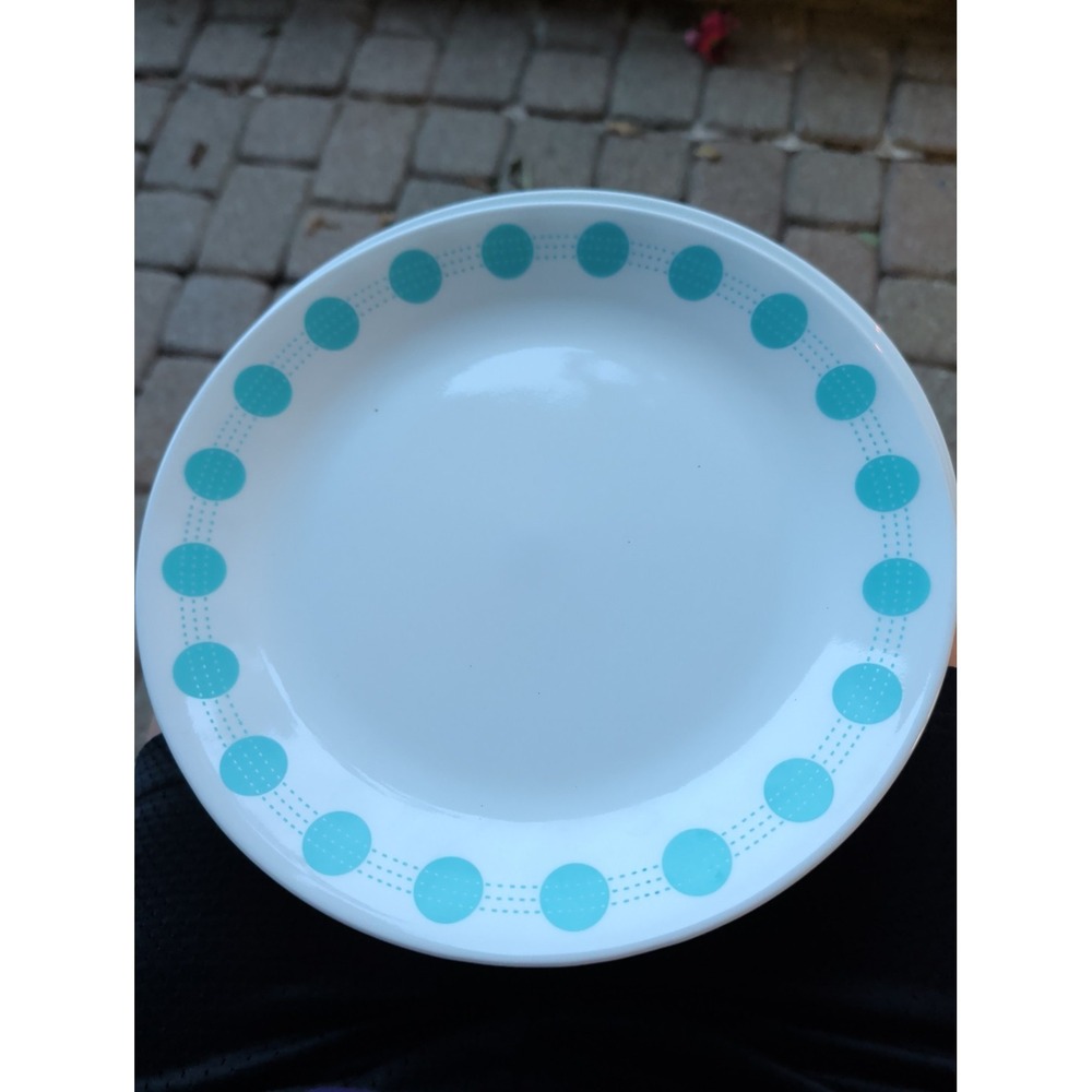 Corelle South Beach Turquoise Blue Polka Dot 10 1/4" Dinner Plate.Take Up To 8